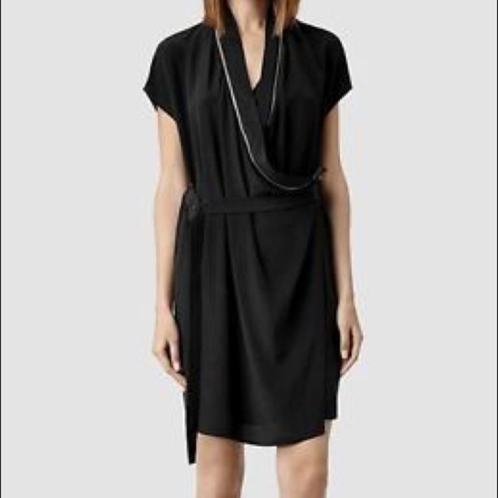 All Saints 100% Silk Wrap Dress, Size 6